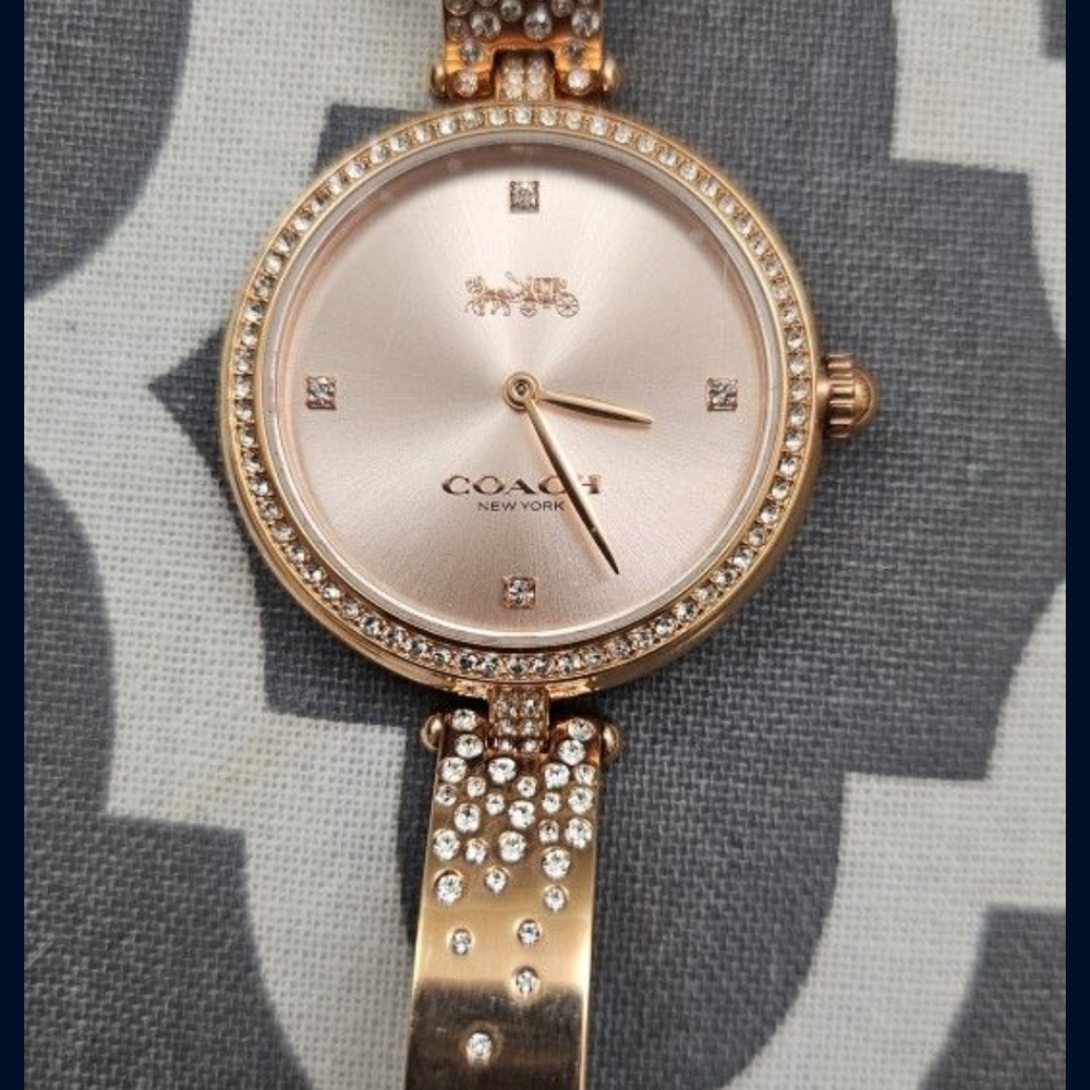 Coach Gold Octagonal Watch with Crystal Bezel